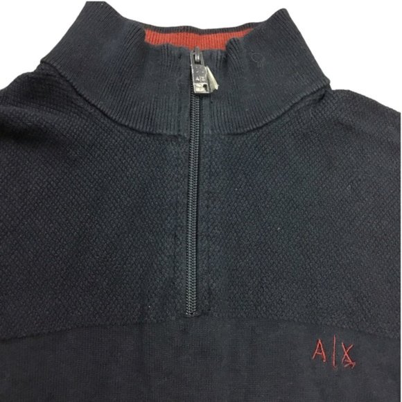 A l X Armani Exchange Quarter Zip Up Sweater Mock Neck Navy Large Men's - Picture 5 of 12